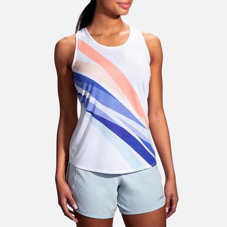 Brooks Women's DISTANCE Running Tank Top - White - Canada (MCNGS-0198)